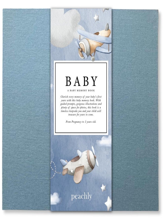 بيتشلي كتاب ذكريات الطفل بيتشلي - كتاب ذكريات للطفل - دفتر تذكاري للسنة الأولى للطفل - دفتر قصاصات بسيط للمراحل المهمة - فين (أزرق) - Image 1